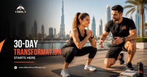 Private trainer Dubai guiding a client through a personalised fitness workout