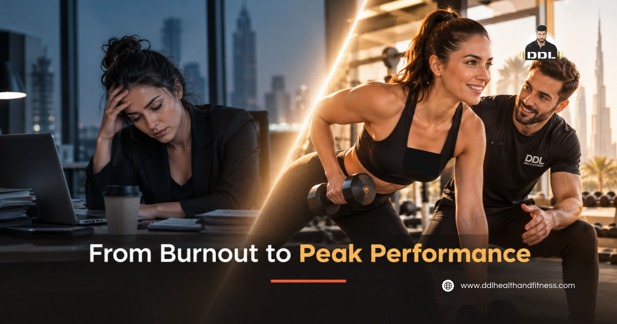 Best personal trainer in Dubai guiding a client through a personalised fitness session